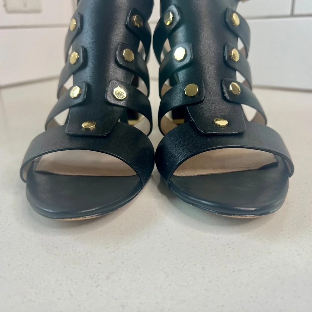 Louise et Cie Lo-Vira black leather sandals, tortoise color block heel - Picture 8 of 15